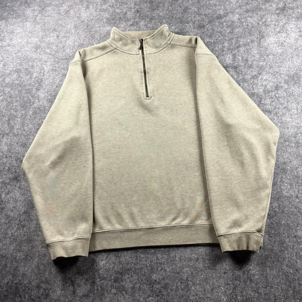 L.L.Bean Men’s L Gray Heavyweight Quarter Zip Cotton Sweatshirt Mock Neck